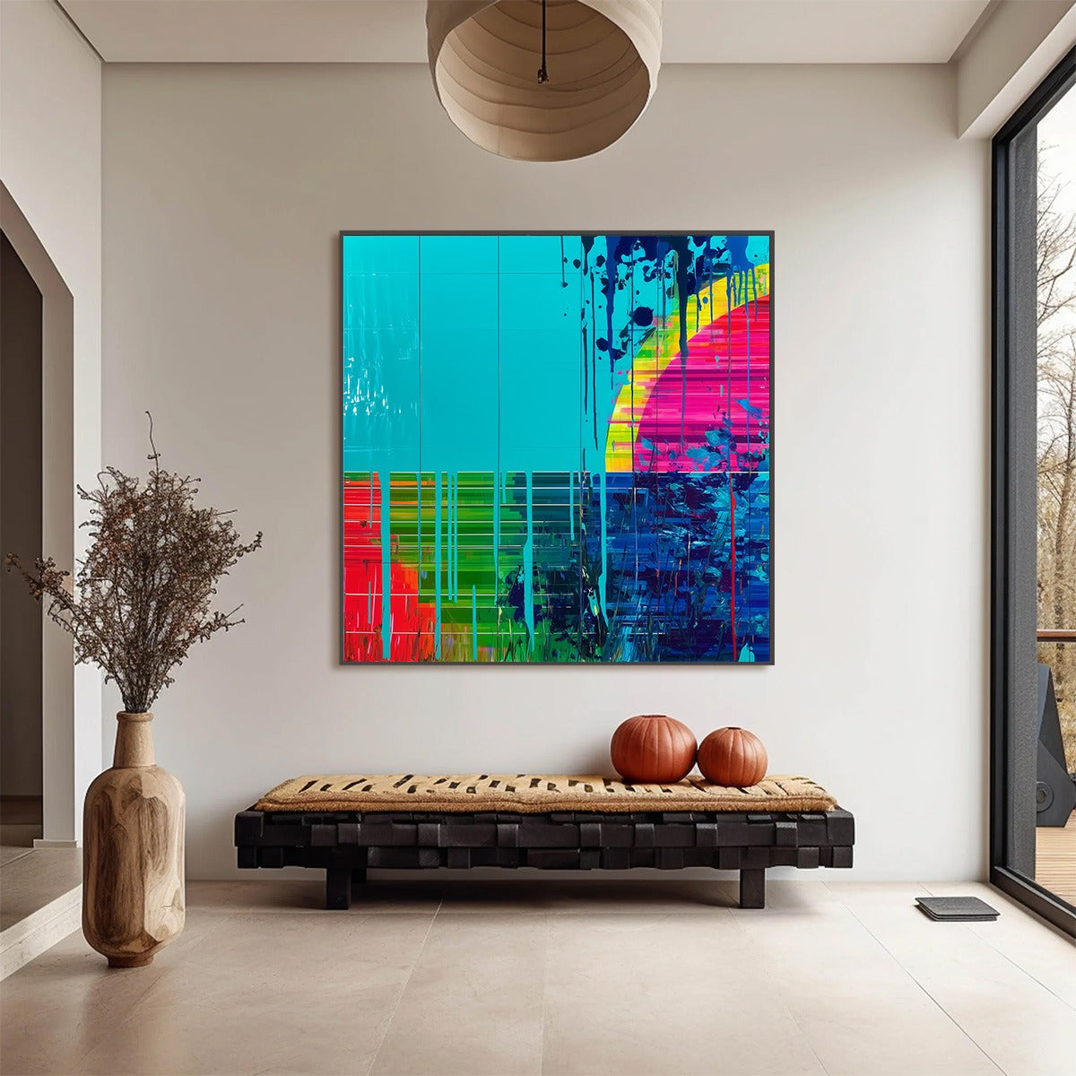 MELTING HORIZON: Vibrant Abstract Glitch Art Oil Painting - Image 4