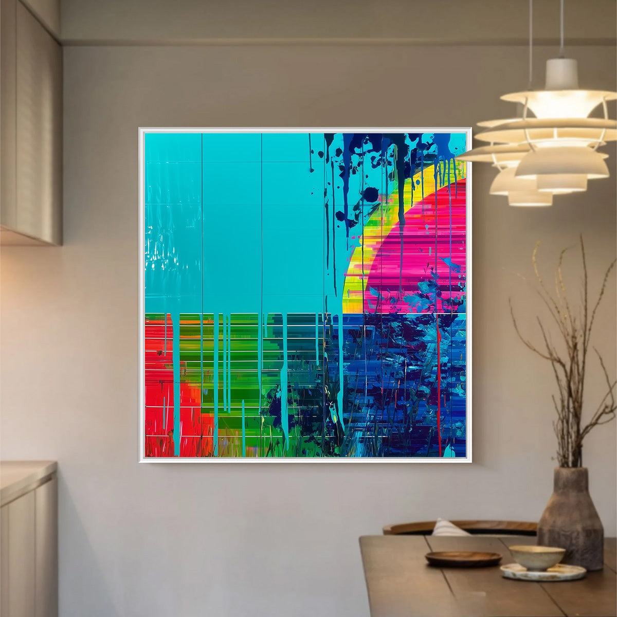 MELTING HORIZON: Vibrant Abstract Glitch Art Oil Painting - Image 2