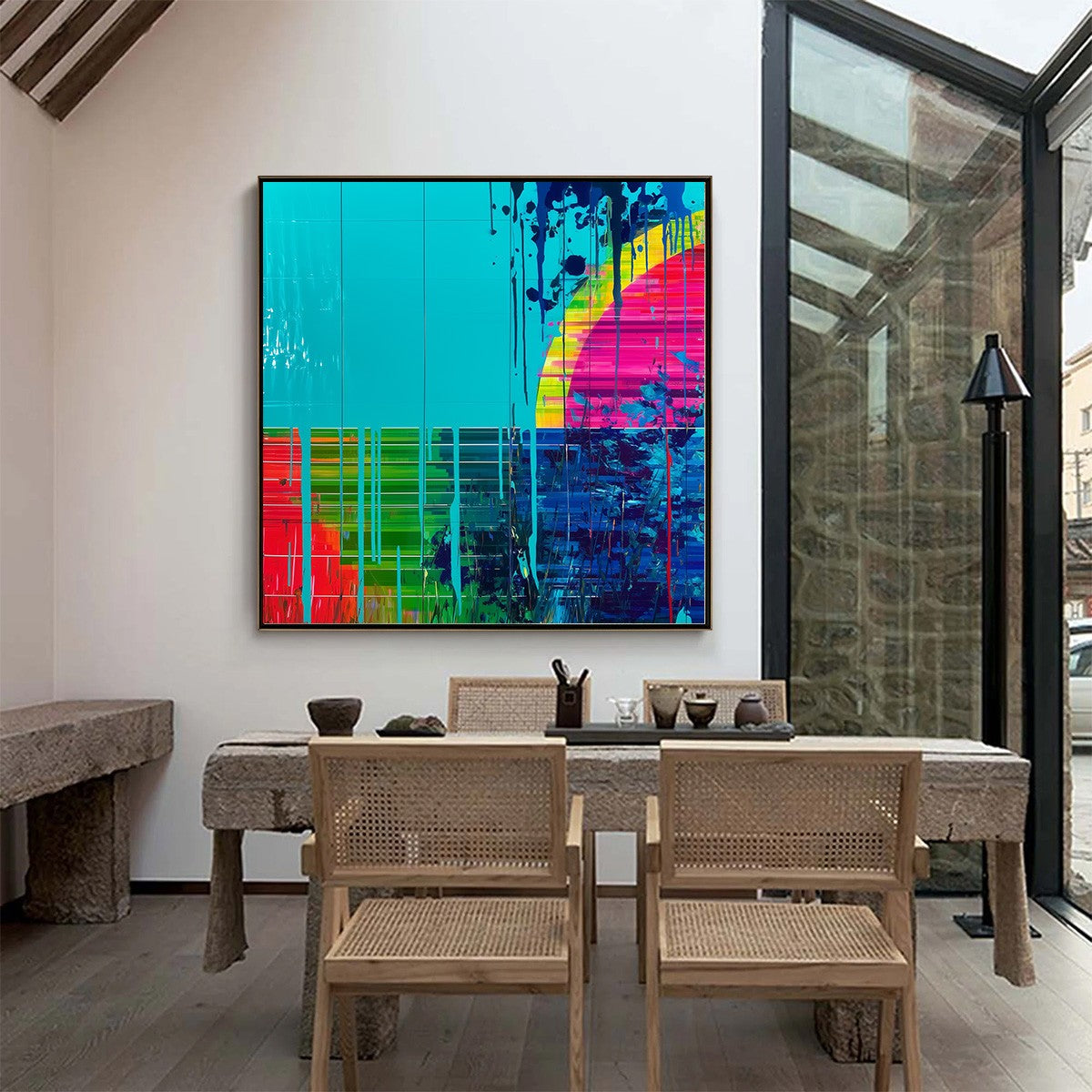 MELTING HORIZON: Vibrant Abstract Glitch Art Oil Painting - Image 7