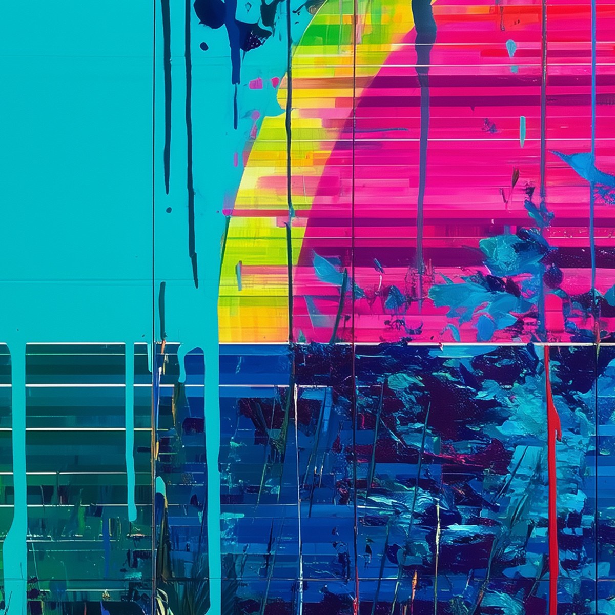 MELTING HORIZON: Vibrant Abstract Glitch Art Oil Painting - Image 8