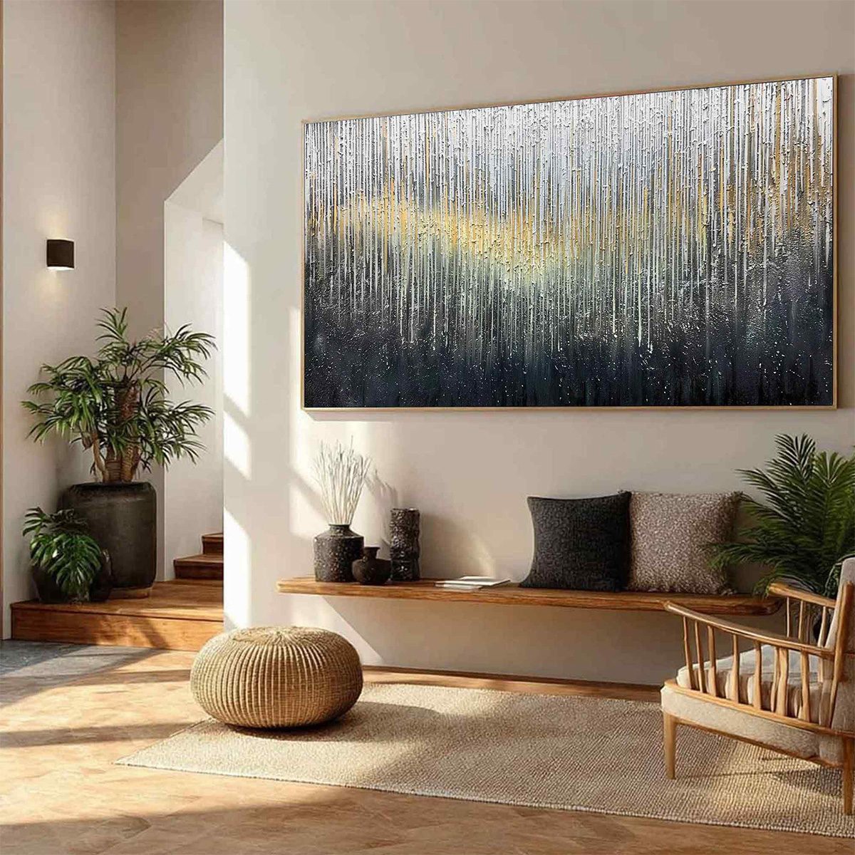METALLIC CASCADE: Large Textured Abstract Gold and Silver Horizontal Painting - Image 8