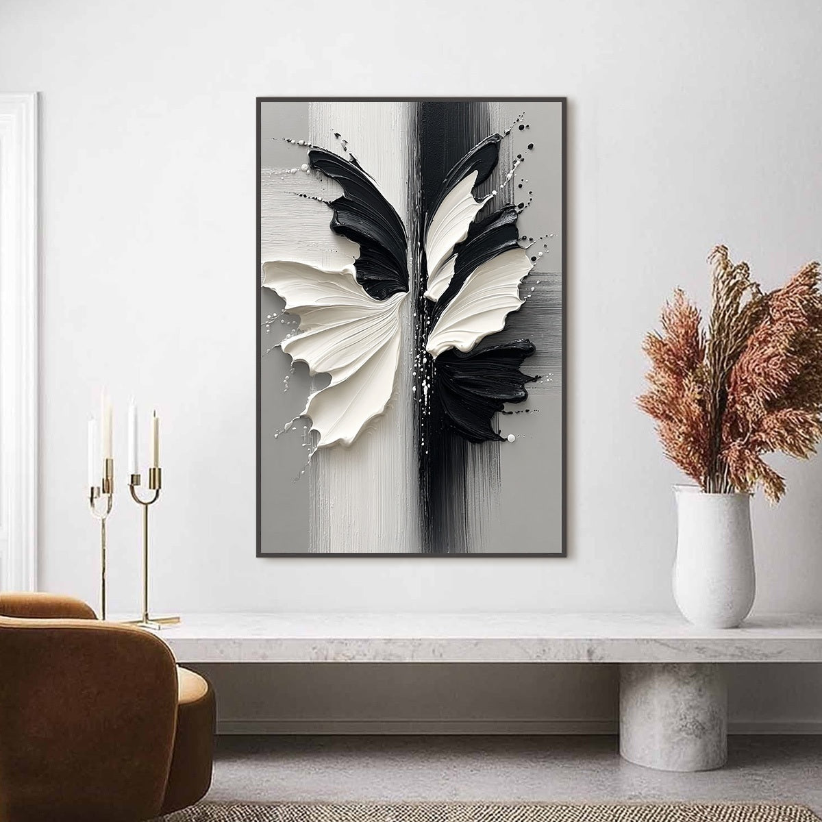 METAMORPHOSIS: Textured Abstract Butterfly Painting in Black and White - Image 4