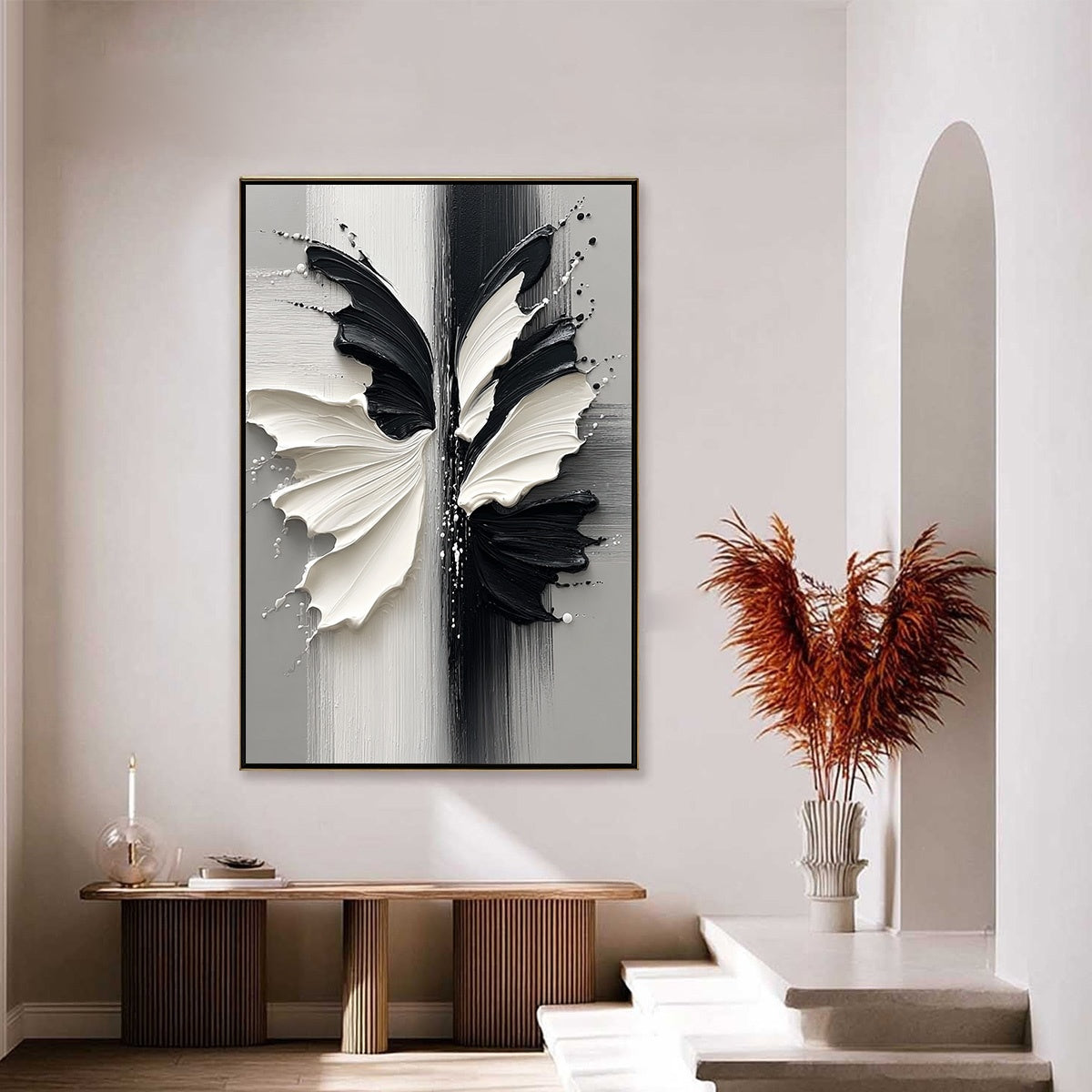 METAMORPHOSIS: Textured Abstract Butterfly Painting in Black and White - Image 6