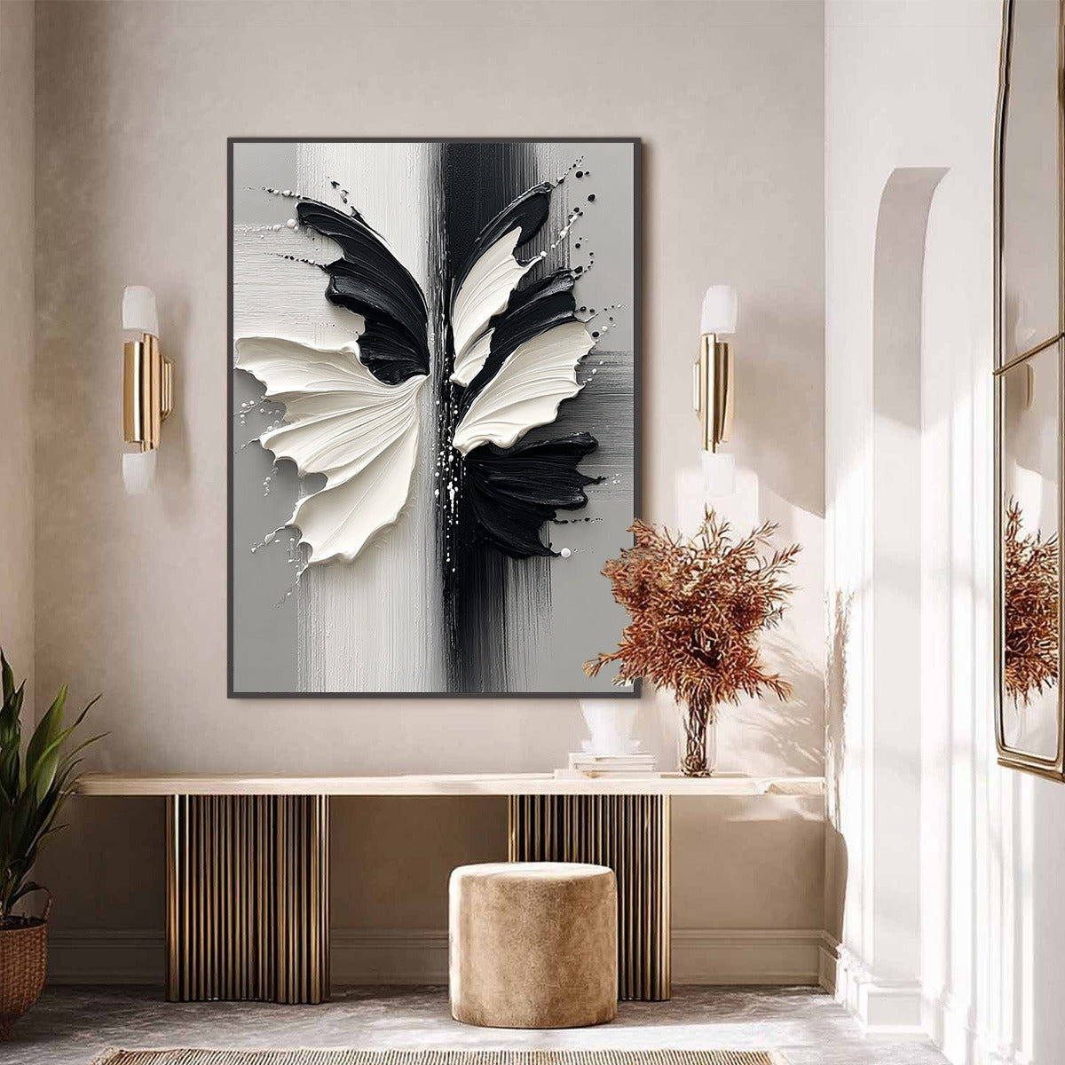 METAMORPHOSIS: Textured Abstract Butterfly Painting in Black and White - Image 2