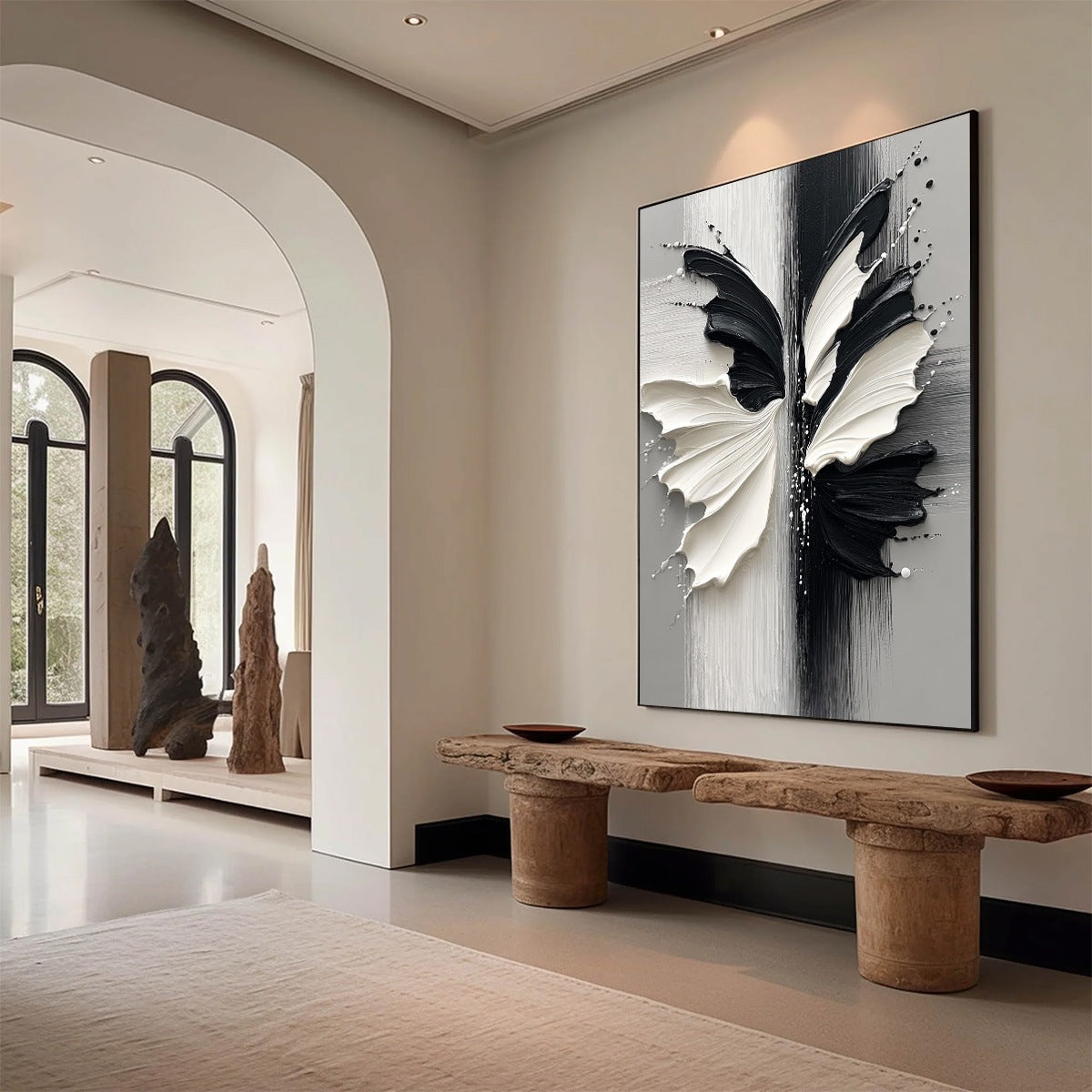 METAMORPHOSIS: Textured Abstract Butterfly Painting in Black and White - Image 7