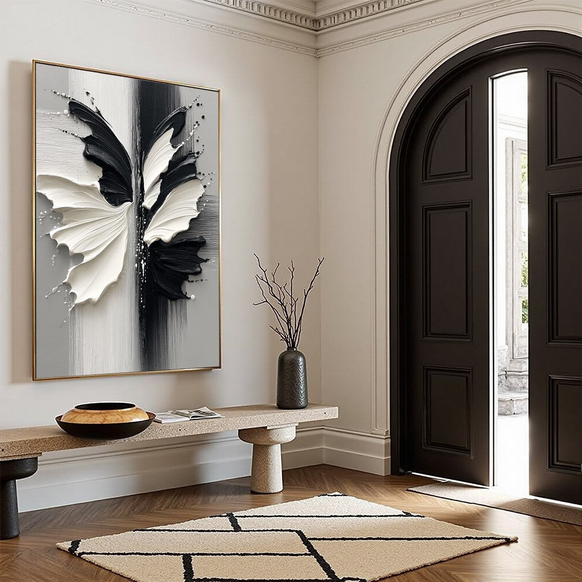 METAMORPHOSIS: Textured Abstract Butterfly Painting in Black and White - Image 8