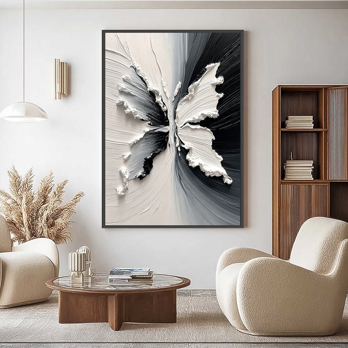 METAMORPHOSIS: Heavy Texture Black and White Butterfly Painting - Image 6