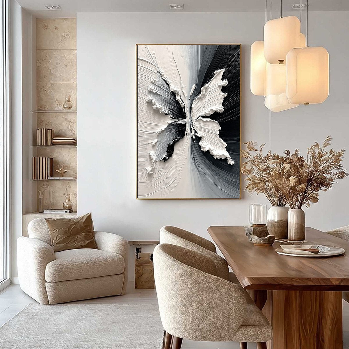 METAMORPHOSIS: Heavy Texture Black and White Butterfly Painting - Image 7