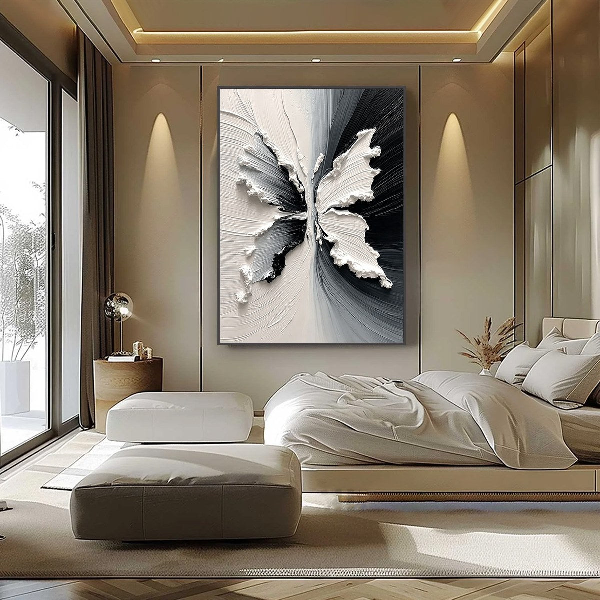 METAMORPHOSIS: Heavy Texture Black and White Butterfly Painting - Image 2