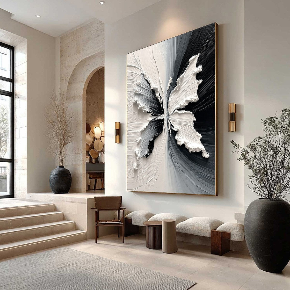 METAMORPHOSIS: Heavy Texture Black and White Butterfly Painting - Image 4