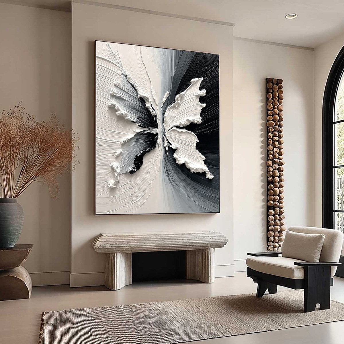 METAMORPHOSIS: Heavy Texture Black and White Butterfly Painting - Image 8