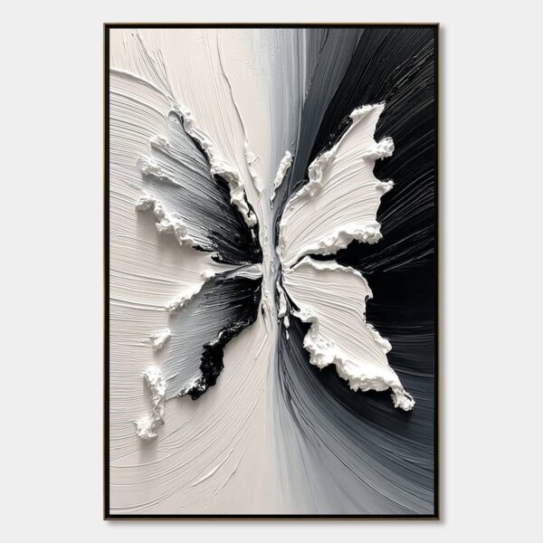 METAMORPHOSIS: Heavy Texture Black and White Butterfly Painting