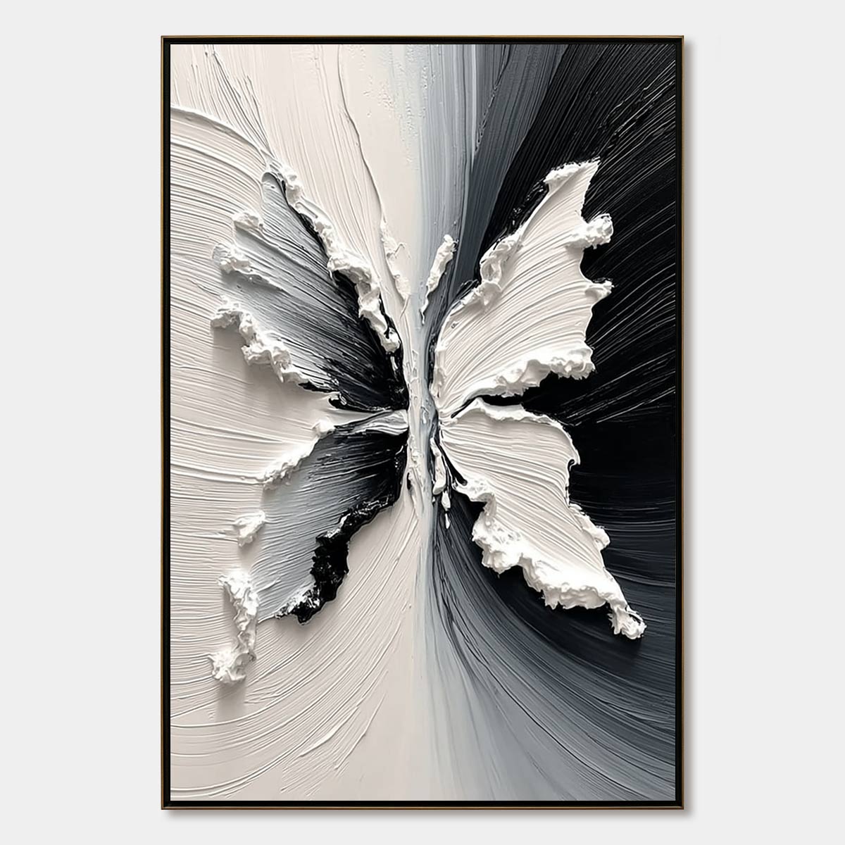 METAMORPHOSIS: Heavy Texture Black and White Butterfly Painting