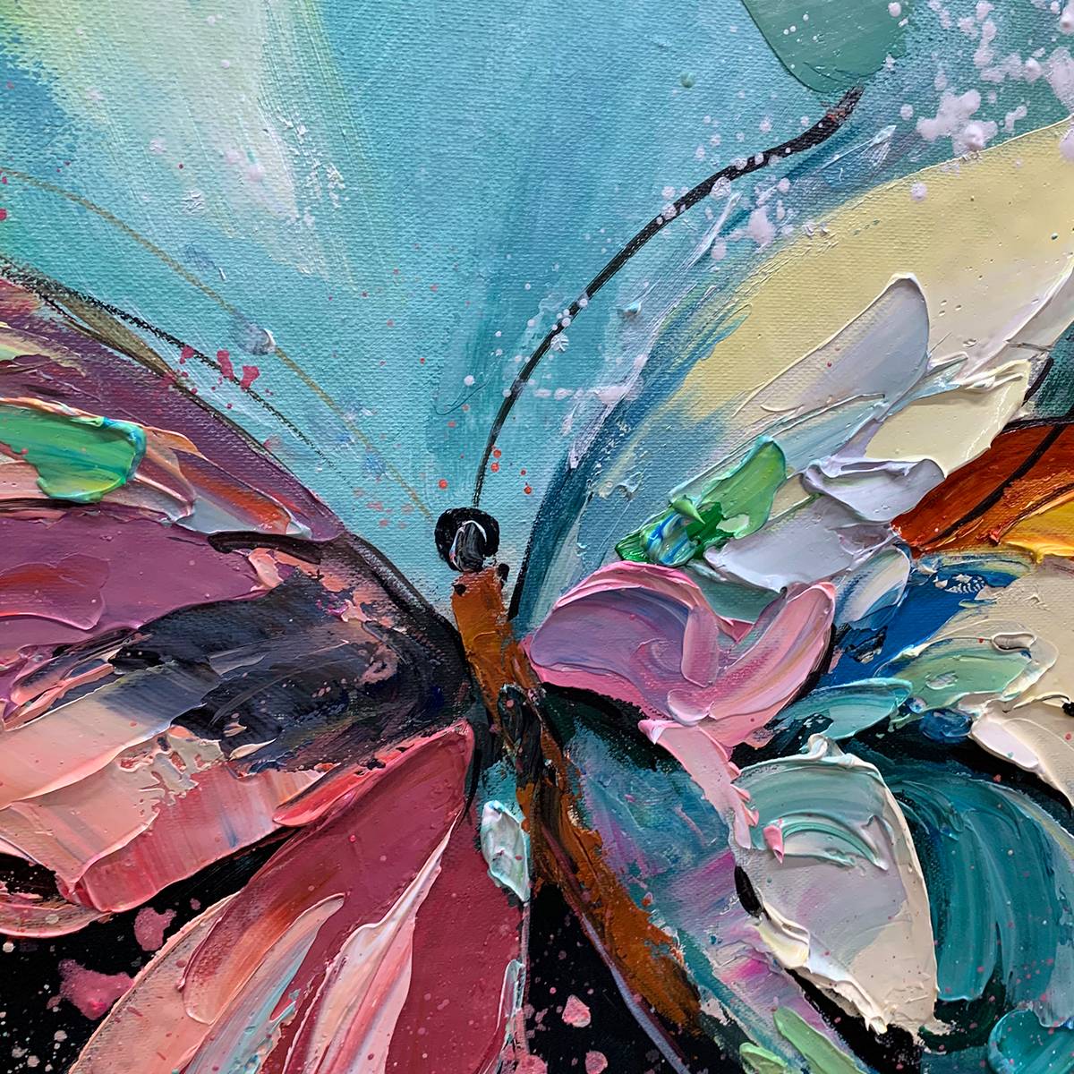 METAMORPHOSIS: Textured Impasto Colorful Butterfly Oil Painting - Image 3