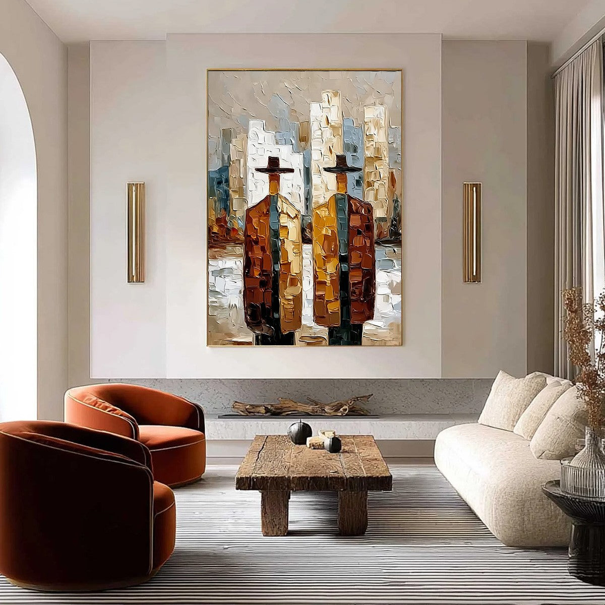 METROPOLIS DUO: Textured Palette Knife Painting of Figures in a City - Image 4