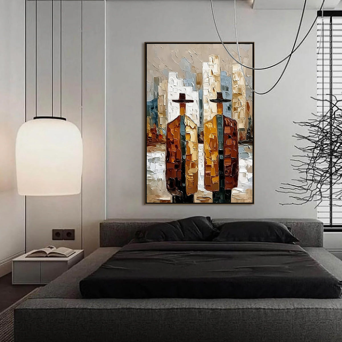 METROPOLIS DUO: Textured Palette Knife Painting of Figures in a City - Image 6