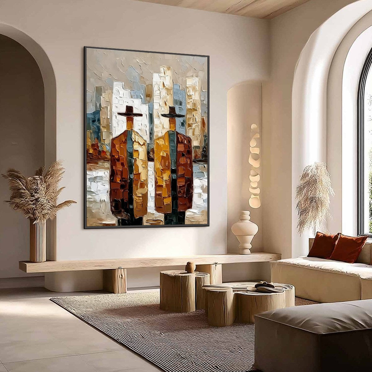 METROPOLIS DUO: Textured Palette Knife Painting of Figures in a City - Image 7