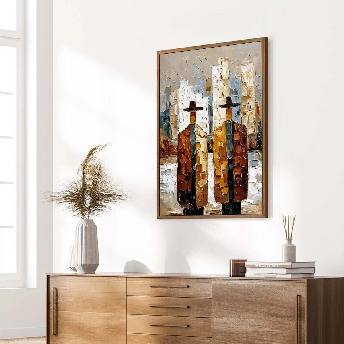 METROPOLIS DUO: Textured Palette Knife Painting of Figures in a City - Image 8