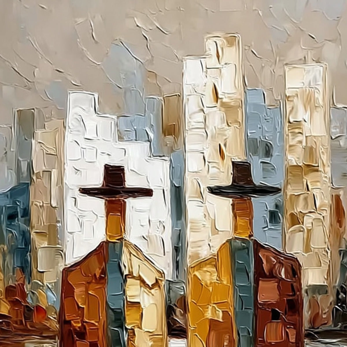 METROPOLIS DUO: Textured Palette Knife Painting of Figures in a City - Image 3
