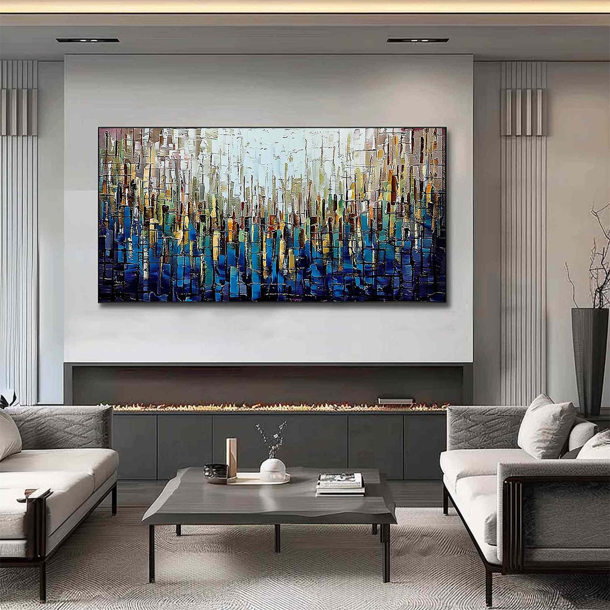 METROPOLITAN GLEAM: Large Abstract Cityscape Palette Knife Painting - Image 6