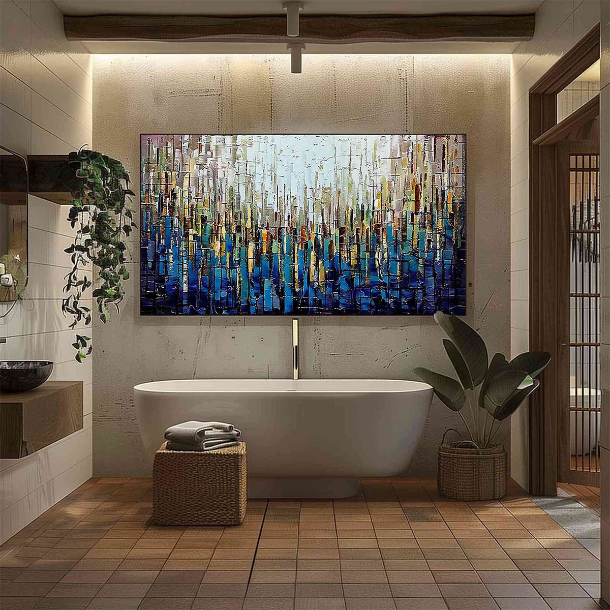 METROPOLITAN GLEAM: Large Abstract Cityscape Palette Knife Painting - Image 4