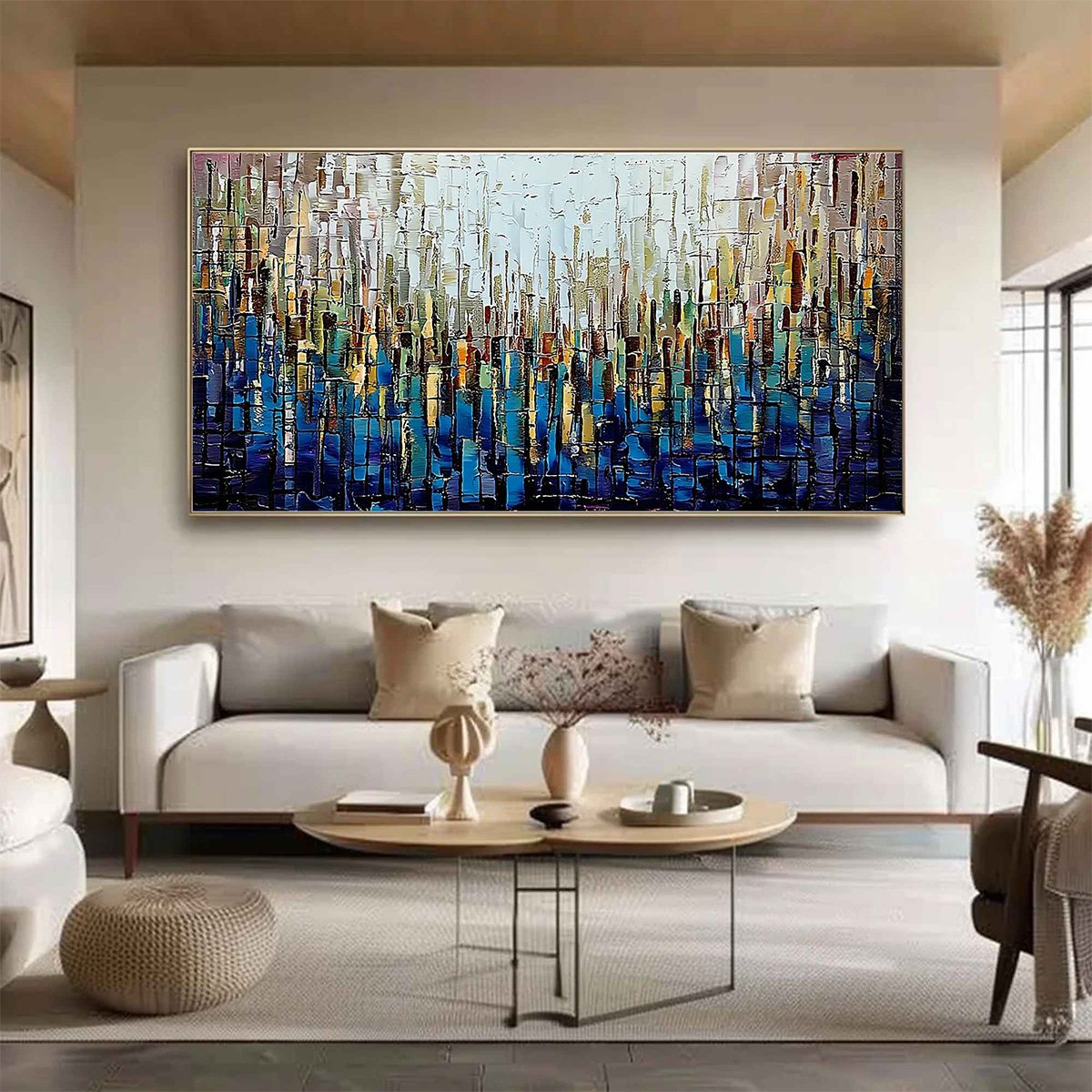 METROPOLITAN GLEAM: Large Abstract Cityscape Palette Knife Painting - Image 2