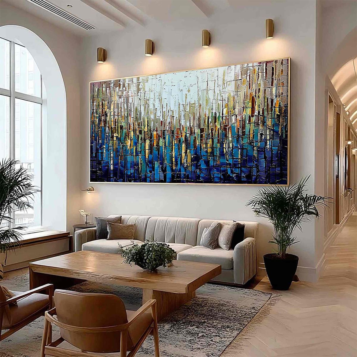 METROPOLITAN GLEAM: Large Abstract Cityscape Palette Knife Painting - Image 7
