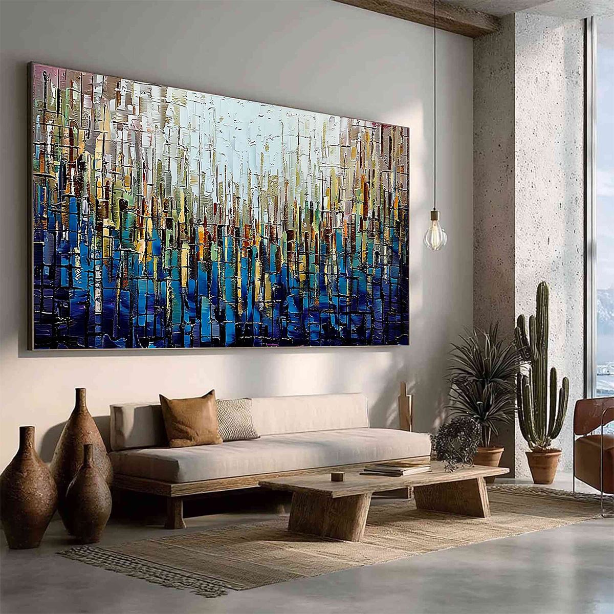 METROPOLITAN GLEAM: Large Abstract Cityscape Palette Knife Painting - Image 8