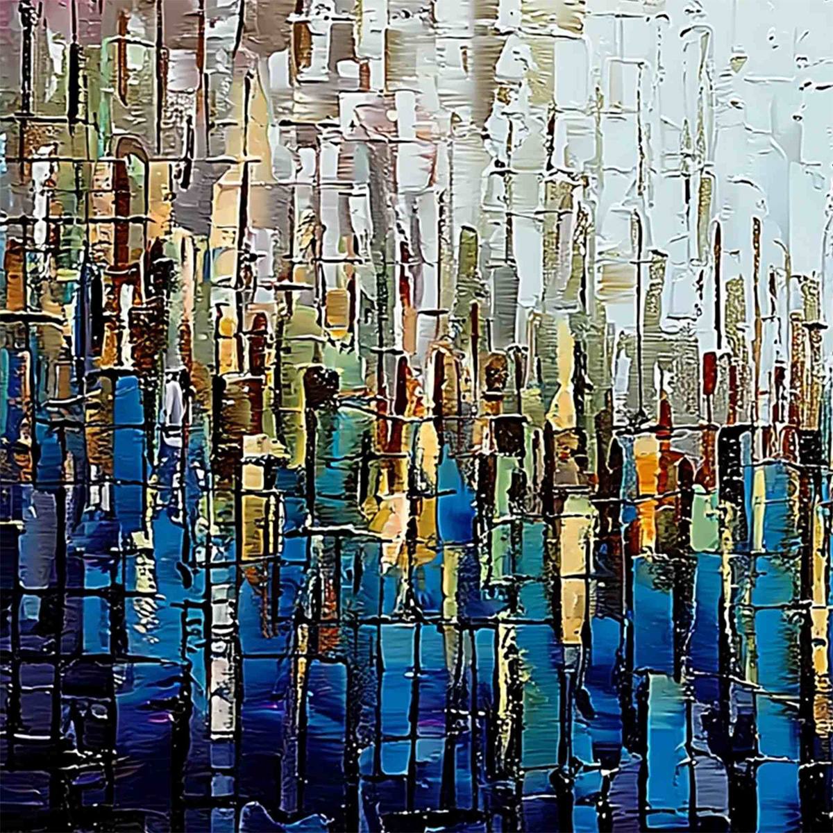 METROPOLITAN GLEAM: Large Abstract Cityscape Palette Knife Painting - Image 3