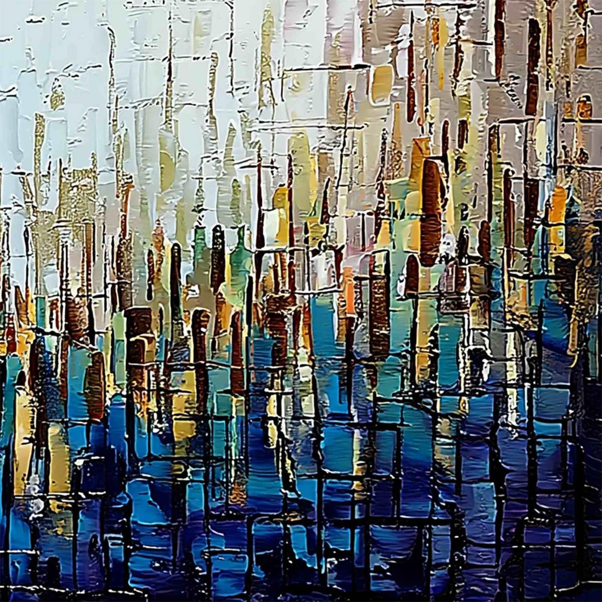 METROPOLITAN GLEAM: Large Abstract Cityscape Palette Knife Painting - Image 5