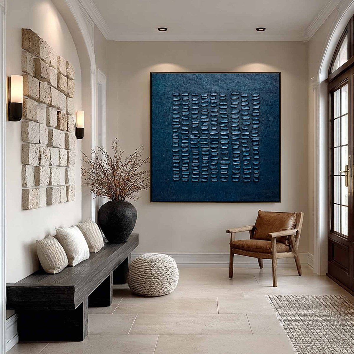 MIDNIGHT CODE: Textured Minimalist Geometric Abstract Oil Painting - Image 3