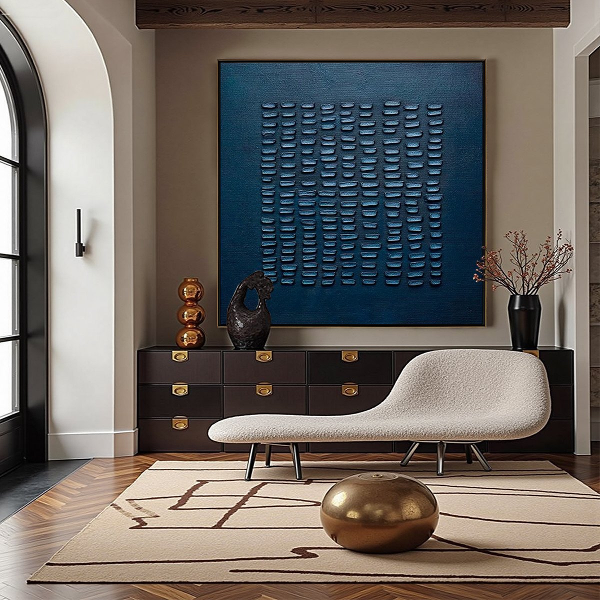 MIDNIGHT CODE: Textured Minimalist Geometric Abstract Oil Painting - Image 5