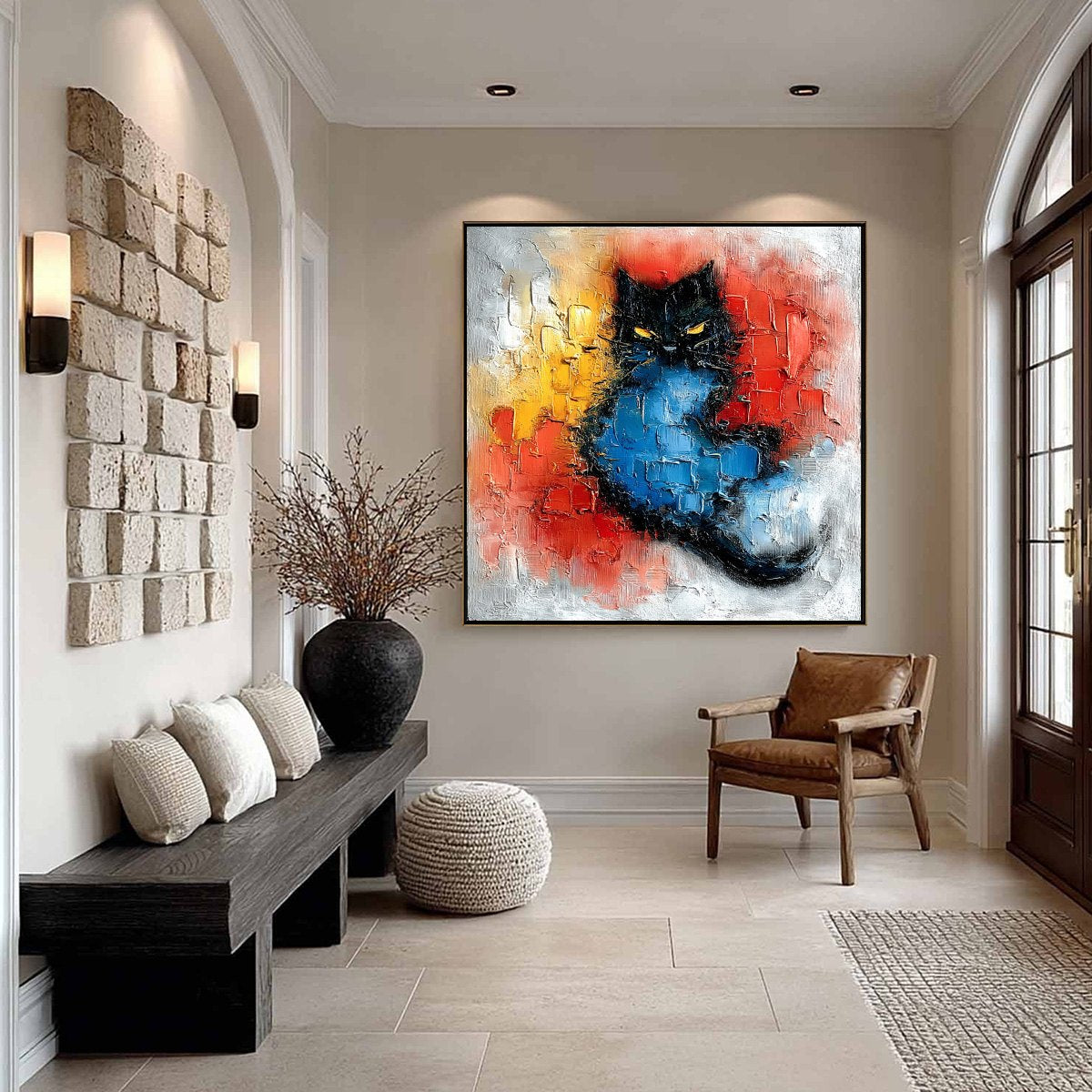 MIDNIGHT EMBER: Textured Impasto Black Cat Painting, Modern Animal Wall Art - Image 6