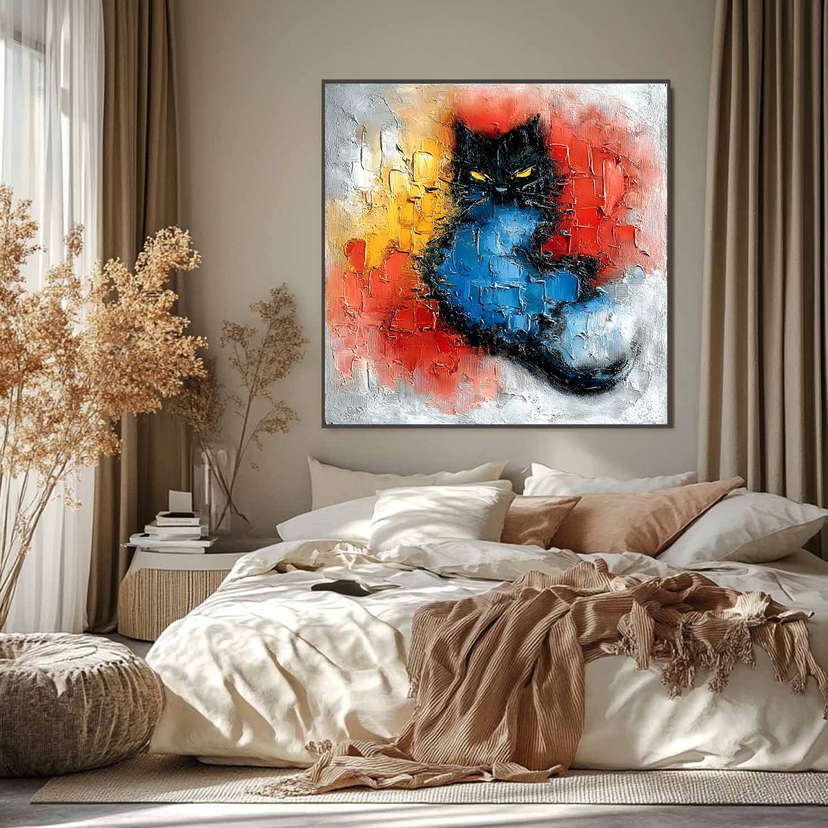 MIDNIGHT EMBER: Textured Impasto Black Cat Painting, Modern Animal Wall Art - Image 2