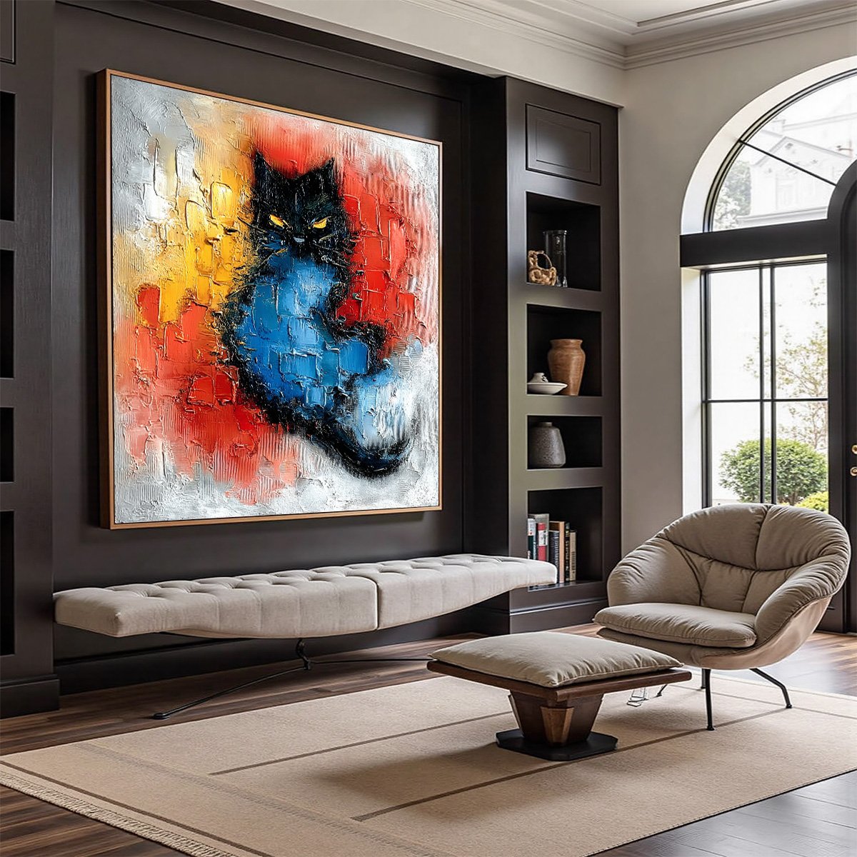 MIDNIGHT EMBER: Textured Impasto Black Cat Painting, Modern Animal Wall Art - Image 7