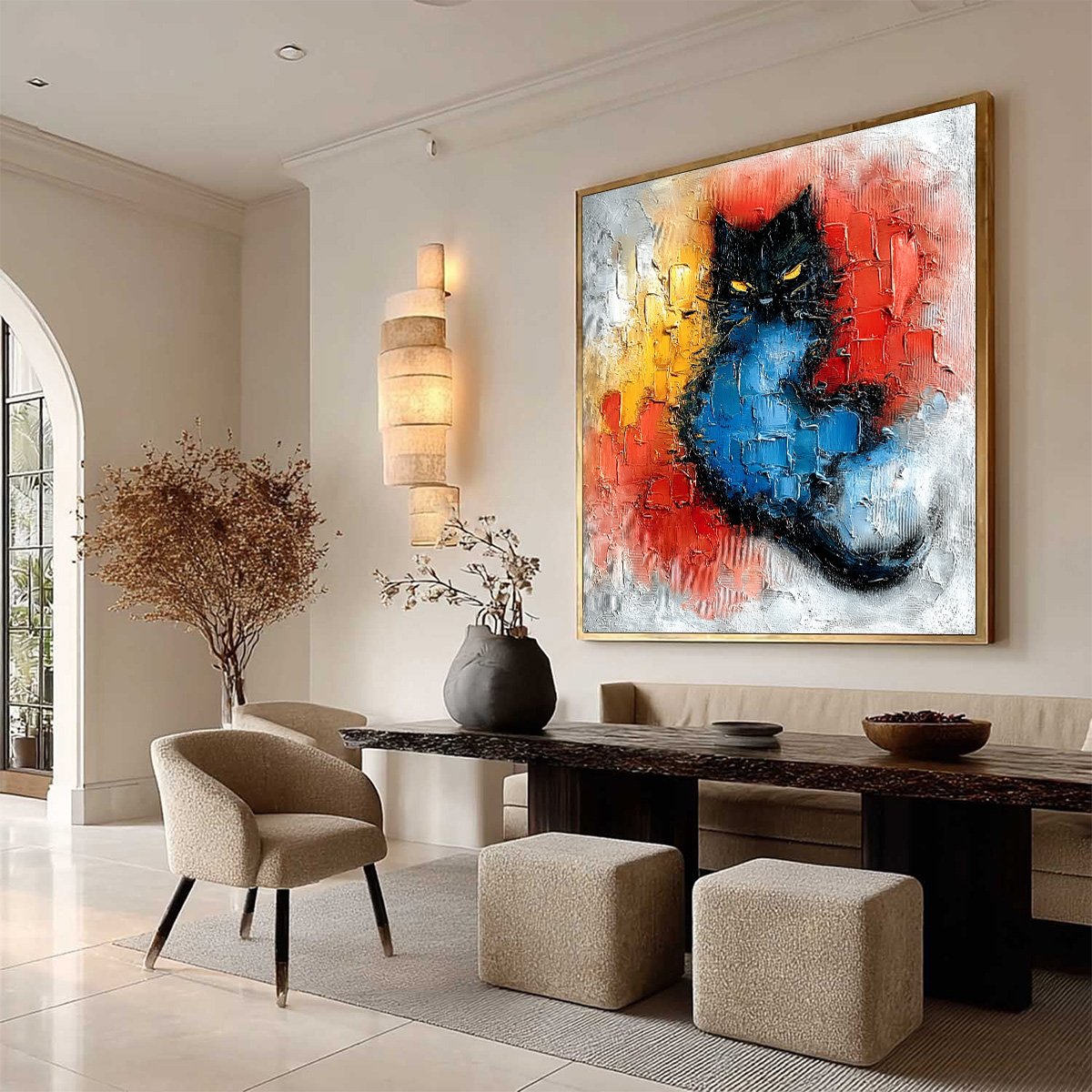 MIDNIGHT EMBER: Textured Impasto Black Cat Painting, Modern Animal Wall Art - Image 8