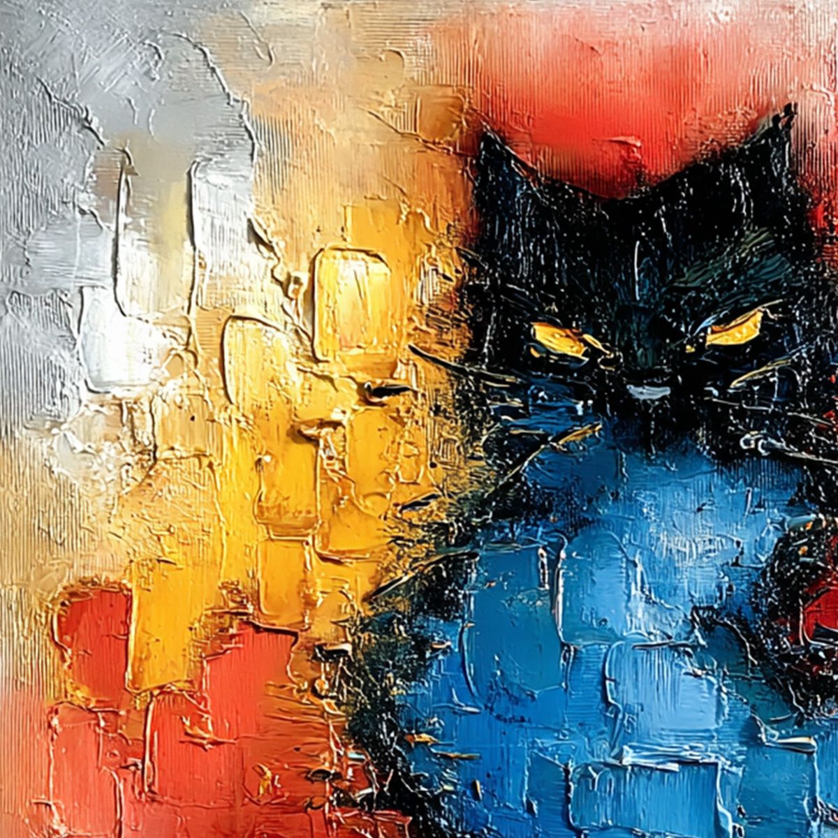 MIDNIGHT EMBER: Textured Impasto Black Cat Painting, Modern Animal Wall Art - Image 5