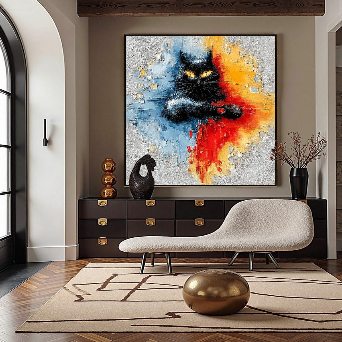 MIDNIGHT GAZE: Textured Abstract Black Cat Painting - Image 6