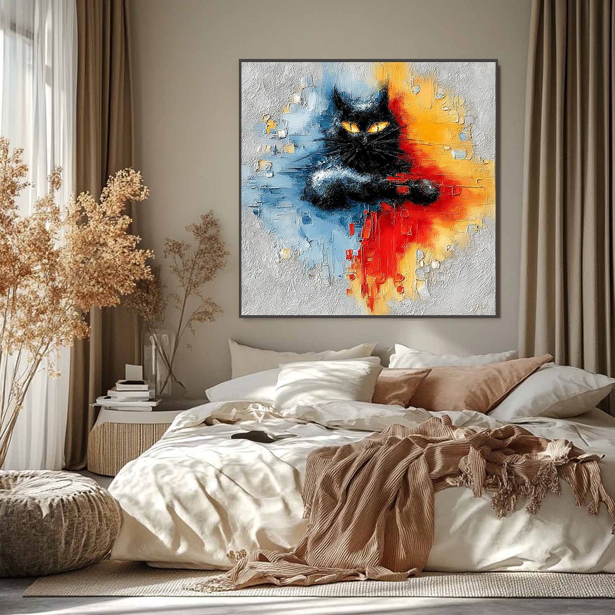 MIDNIGHT GAZE: Textured Abstract Black Cat Painting - Image 2