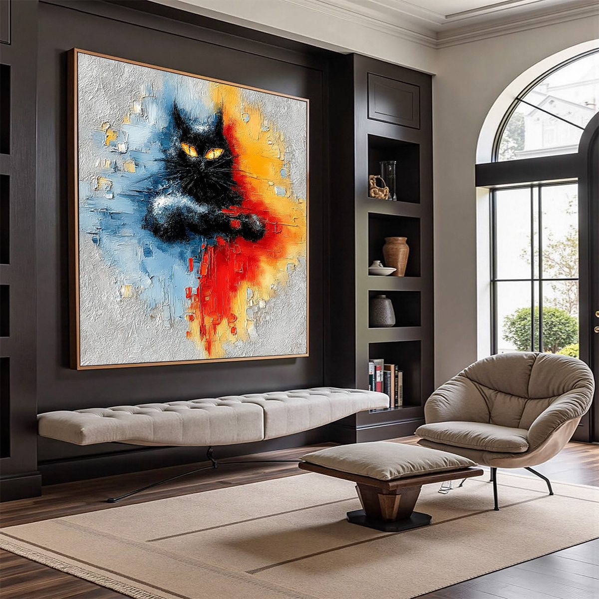 MIDNIGHT GAZE: Textured Abstract Black Cat Painting - Image 7