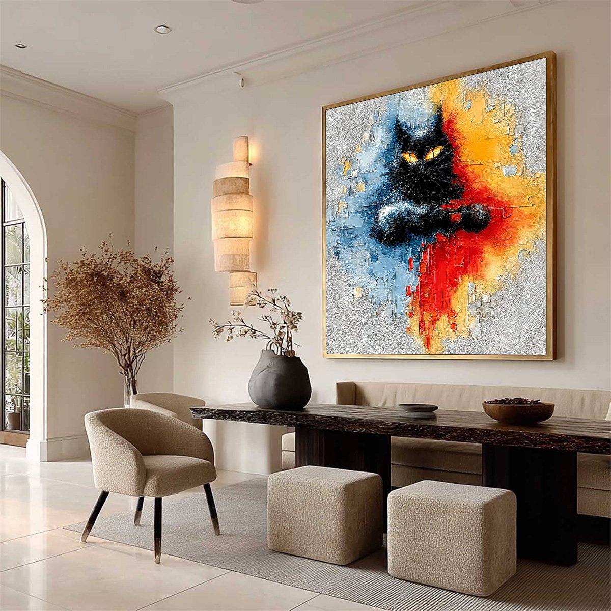 MIDNIGHT GAZE: Textured Abstract Black Cat Painting - Image 8