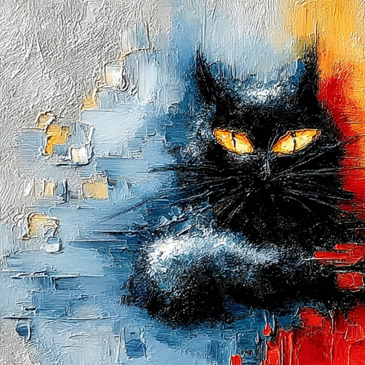 MIDNIGHT GAZE: Textured Abstract Black Cat Painting - Image 5