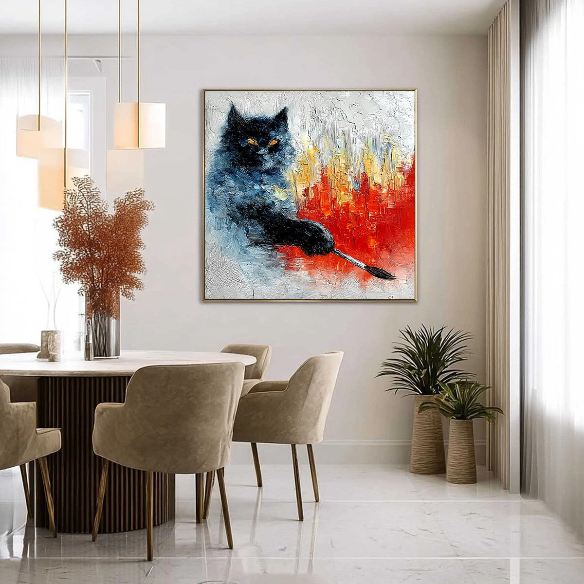 MIDNIGHT PAINTER: Textured Impasto Black Cat Painting with Abstract Colors - Image 4