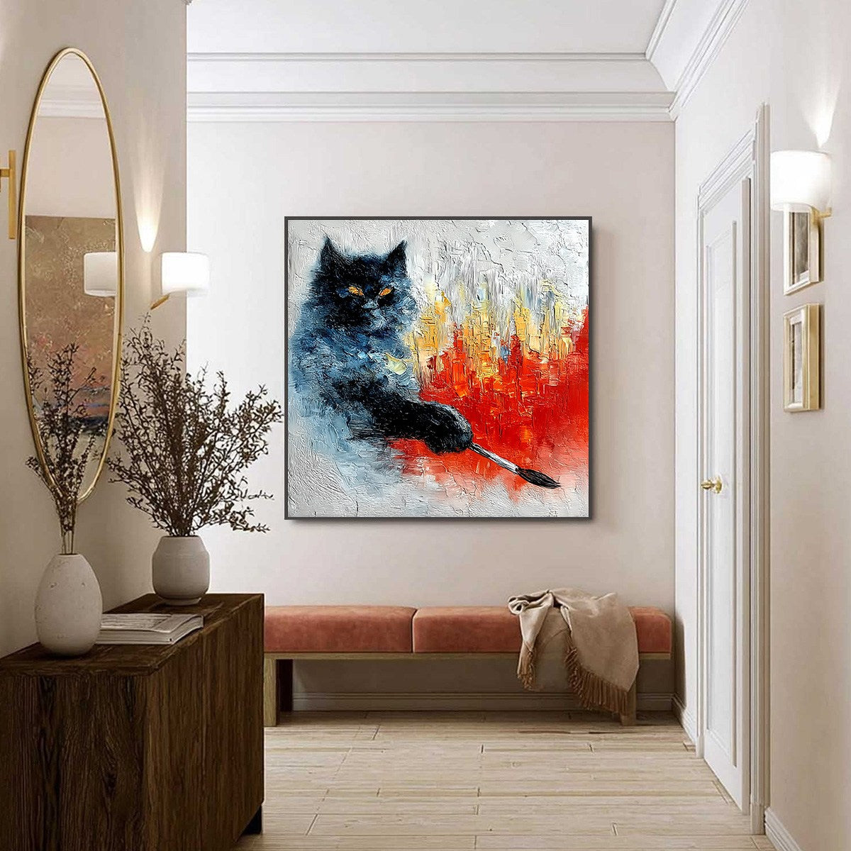 MIDNIGHT PAINTER: Textured Impasto Black Cat Painting with Abstract Colors - Image 6