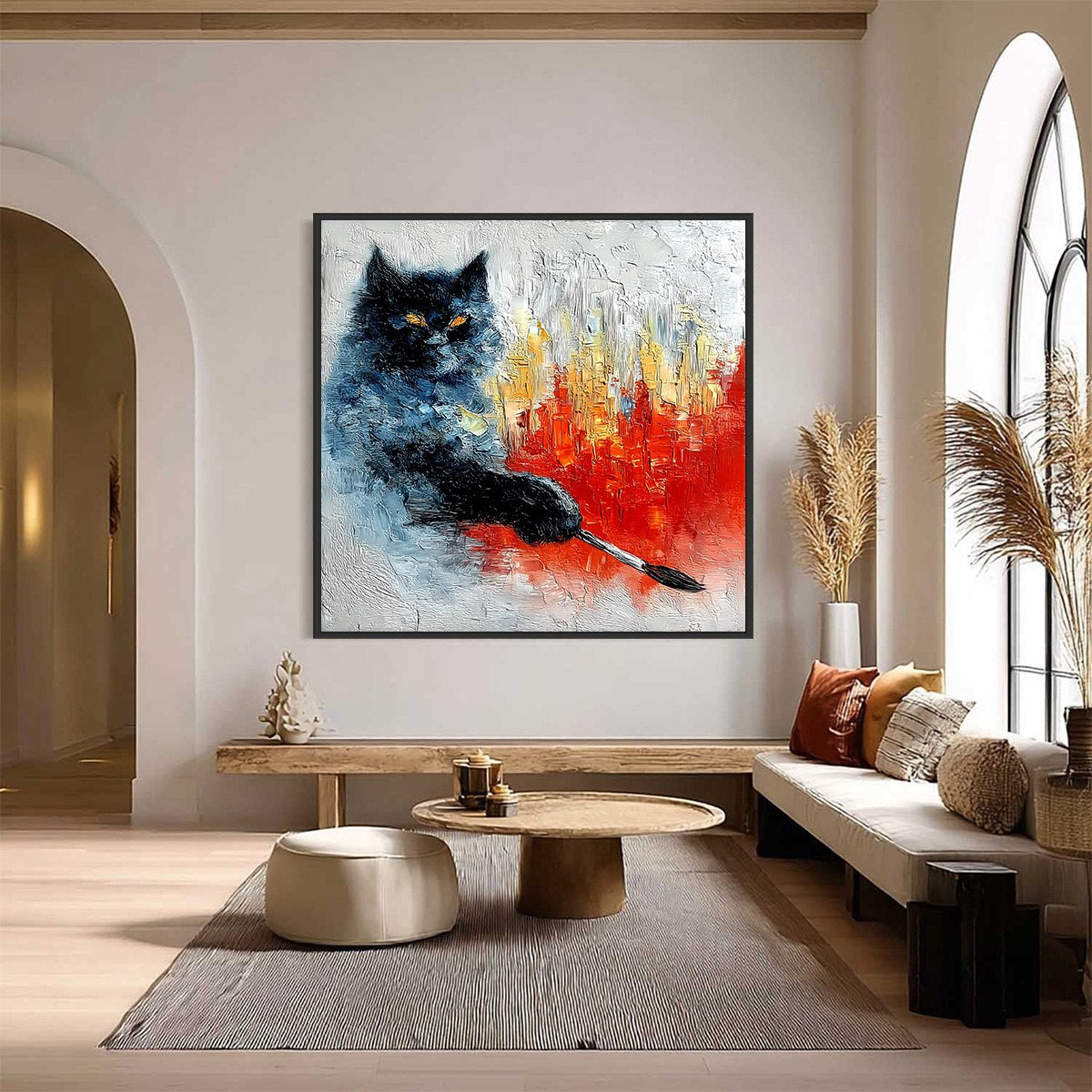 MIDNIGHT PAINTER: Textured Impasto Black Cat Painting with Abstract Colors - Image 2