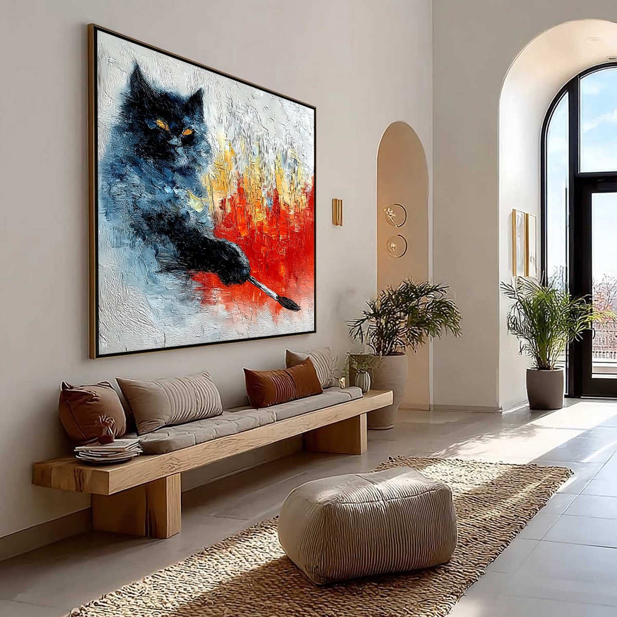 MIDNIGHT PAINTER: Textured Impasto Black Cat Painting with Abstract Colors - Image 7