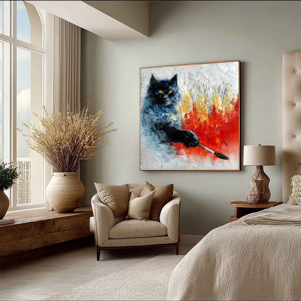 MIDNIGHT PAINTER: Textured Impasto Black Cat Painting with Abstract Colors - Image 8