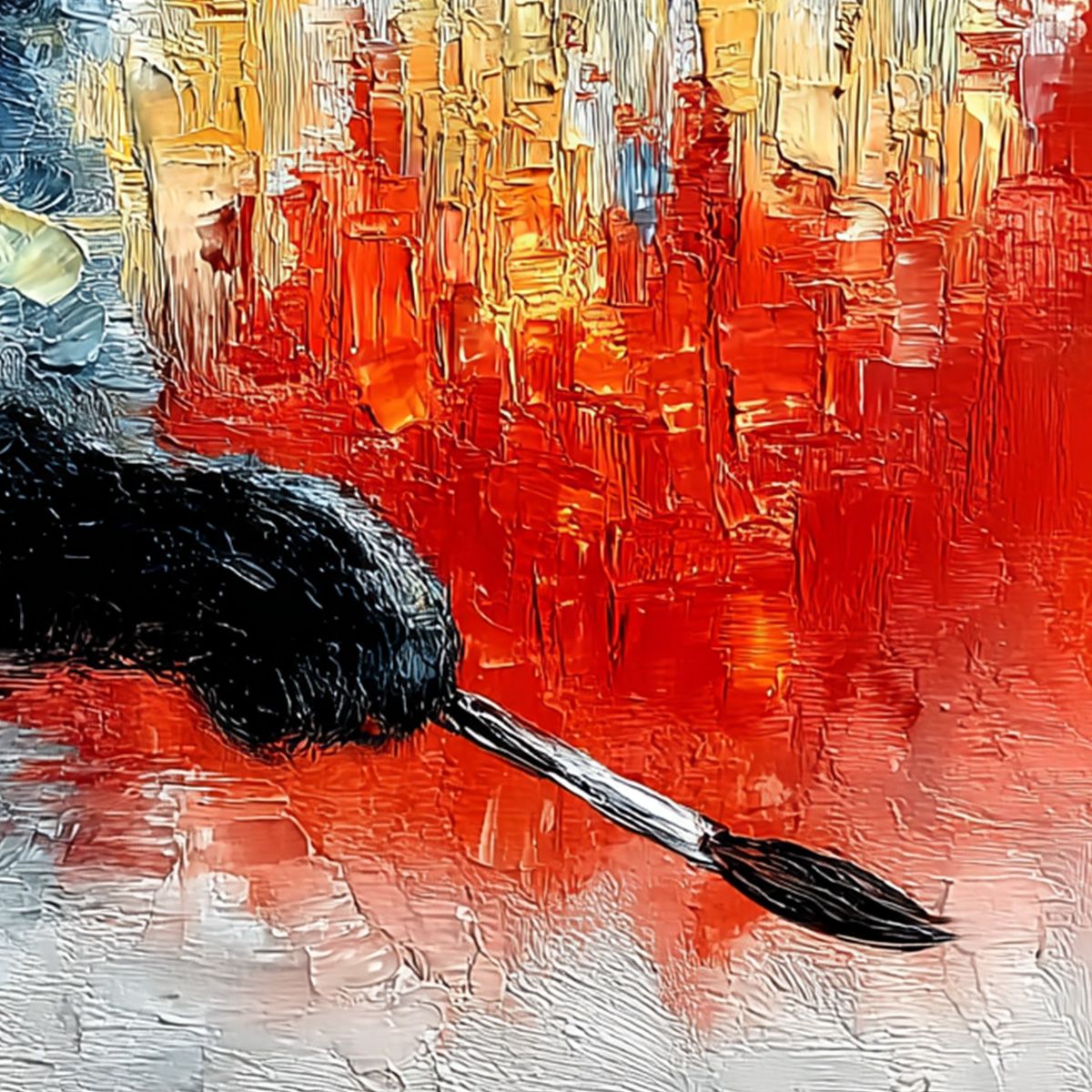 MIDNIGHT PAINTER: Textured Impasto Black Cat Painting with Abstract Colors - Image 3