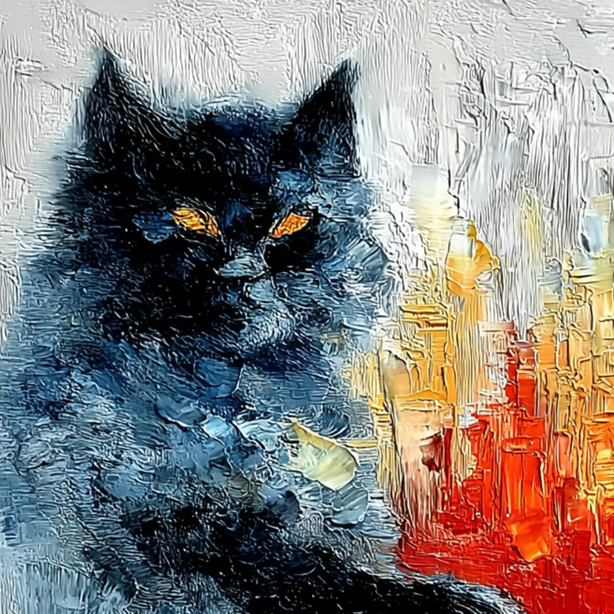MIDNIGHT PAINTER: Textured Impasto Black Cat Painting with Abstract Colors - Image 5