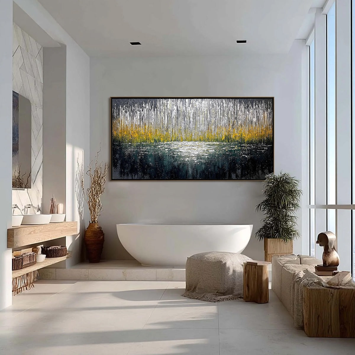 MIDNIGHT REFLECTIONS: Textured Abstract Gold and Silver Landscape Painting - Image 4